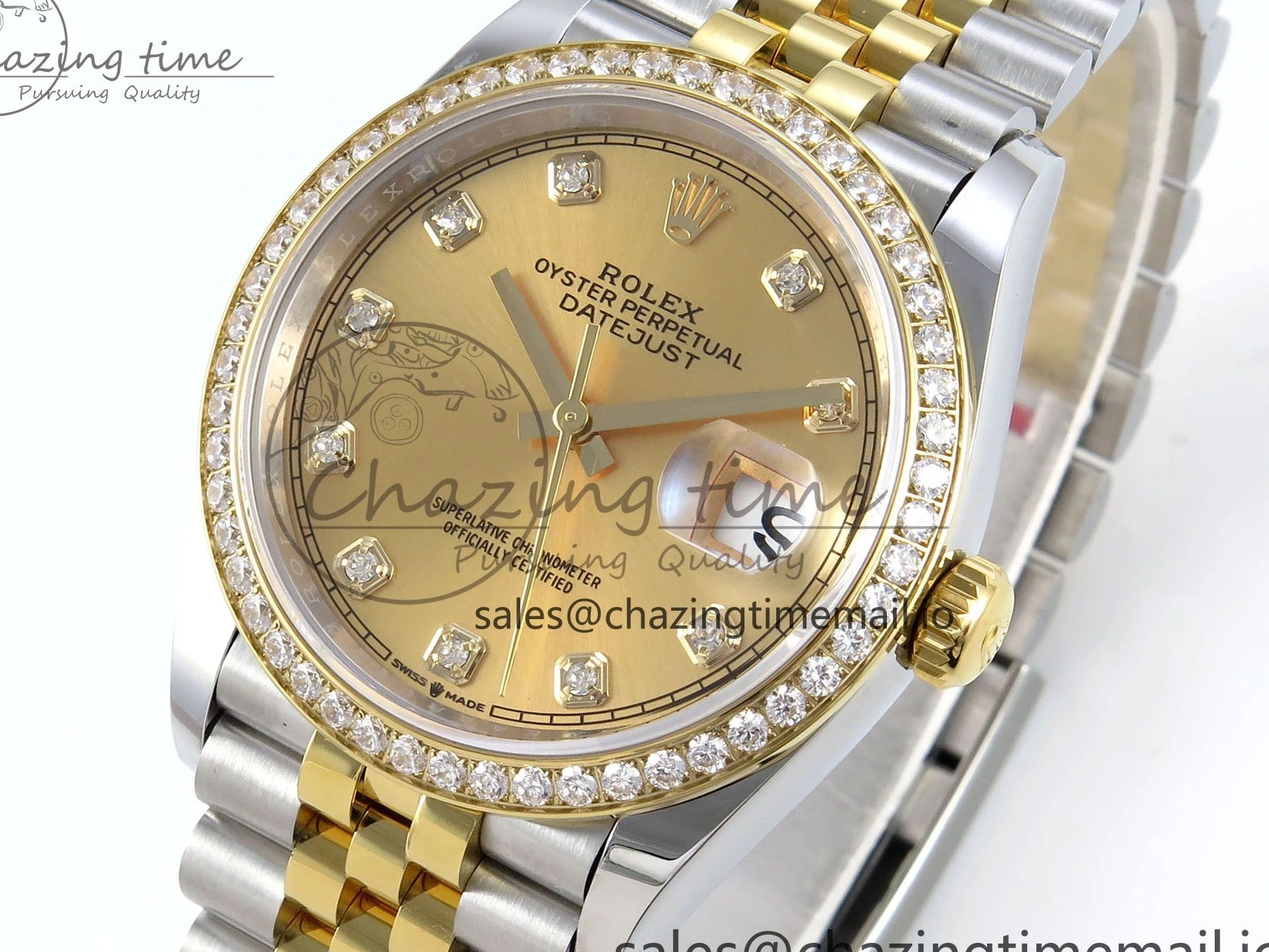 MiroTime 1223 Attractive DateJust 36 126283RBR EWEF Best Edition YG Diamonds Dial on SS YG Jubilee Bracelet A 635